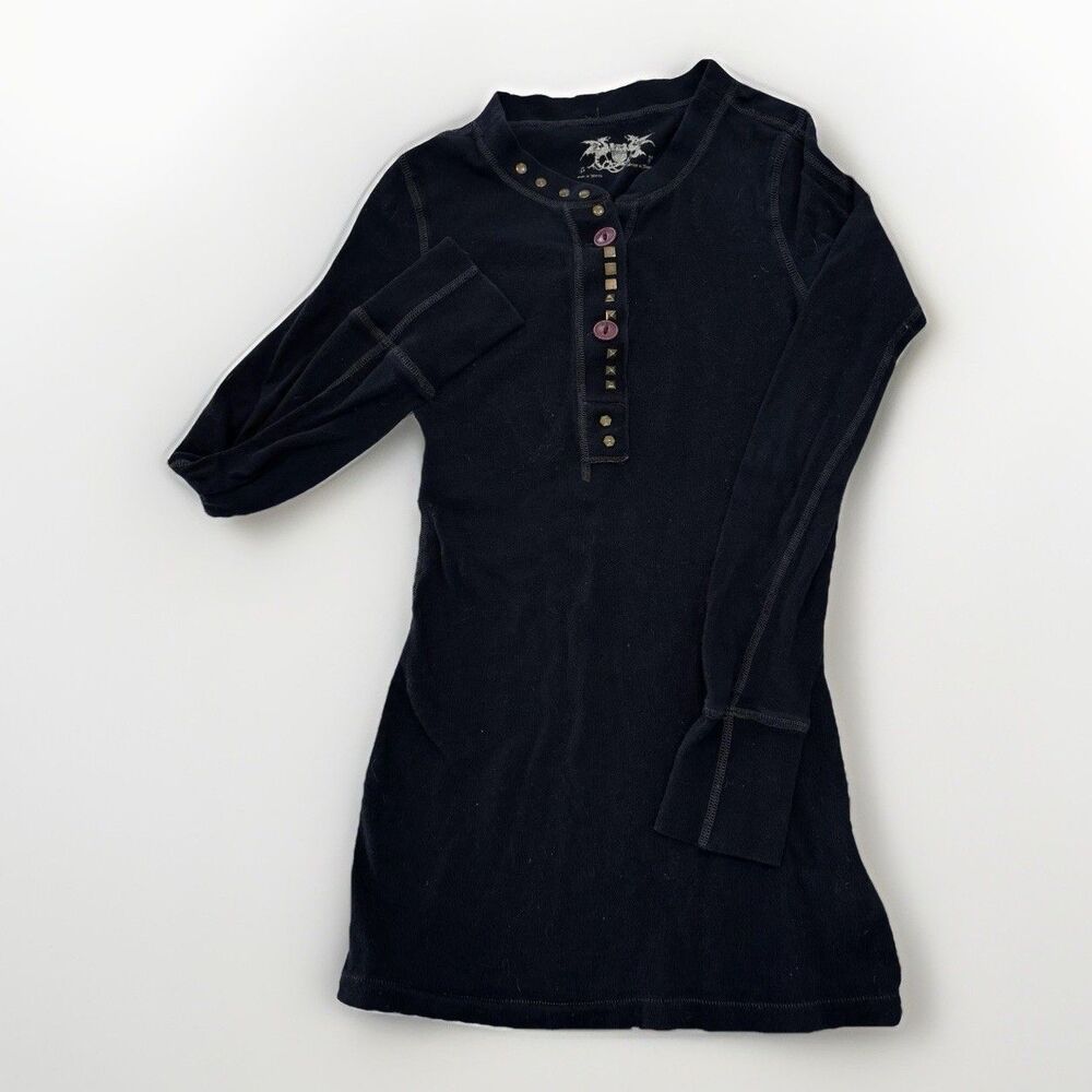 Free People Top Womens Size Small Y2K Black Long Sleeve Goth Vintage